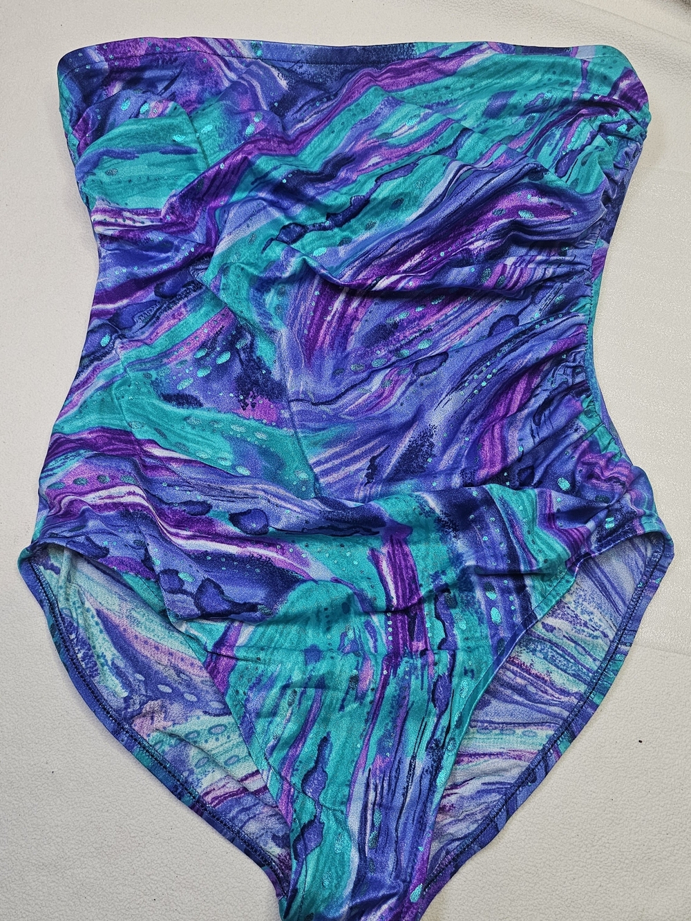 Jantzen Teal and Purple Marble-Print One-Piece Swimsuit for Kids